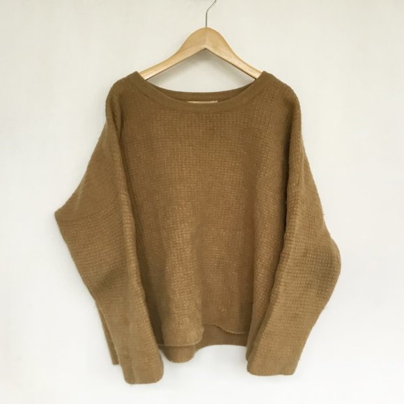 YMC Sweaters - YMC You Must Create Brown Wool Waffle Weave Oversized Boxy Crewneck Sweater